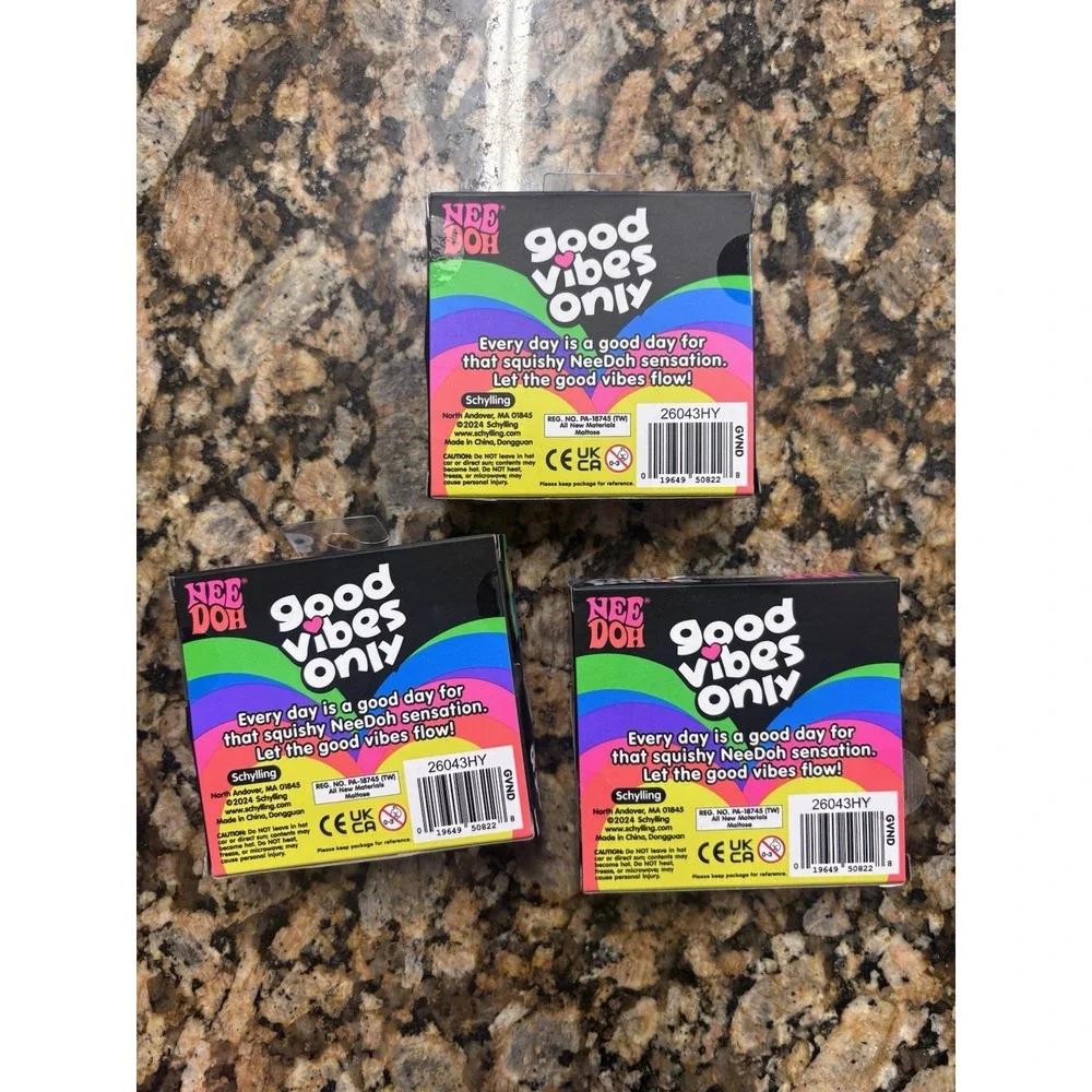NeeDoh Good Vibes Only Heart Squishy (Pink Purple Blue) AUTHENTIC Lot Of 3